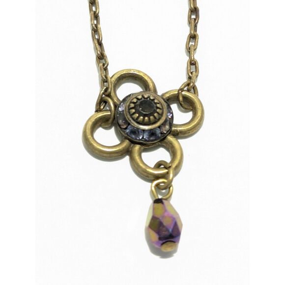 Flower Charm Wine Rhinestones on Copper Tone Chain - Picture 6 of 7